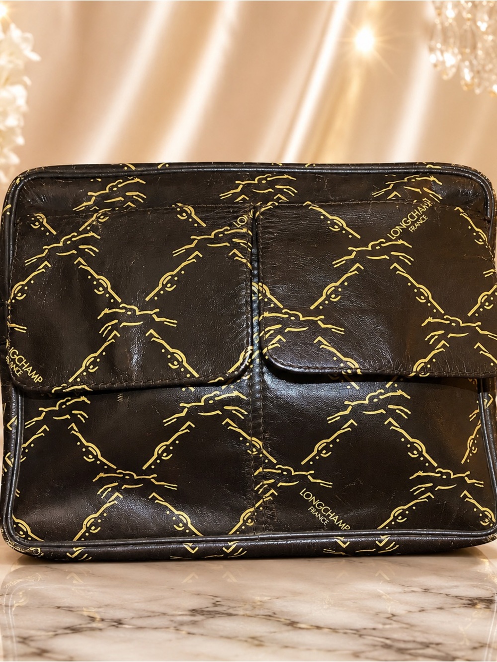 Longchamp Vintage Brown Leather Horse Motif Purse